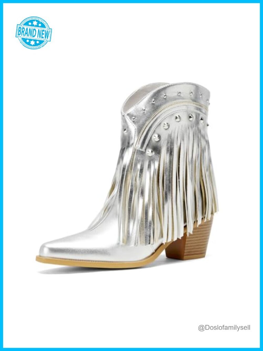 Western Ankle Booties Pointed Toe Fringe Block Heel Cowgirl Boots